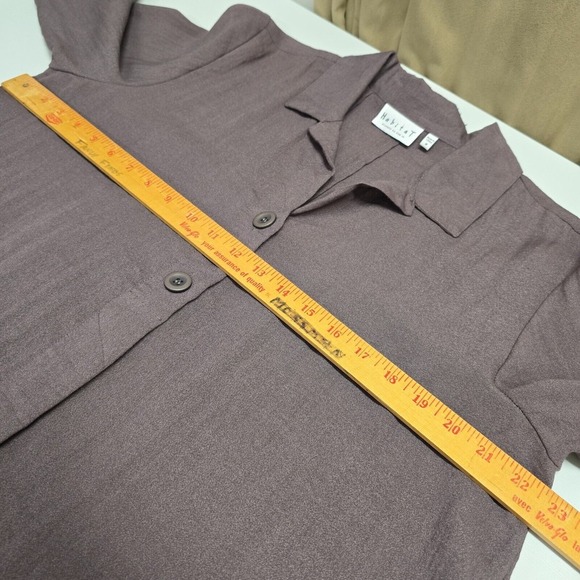 Habitat Shirt Womens Medium Gray Button Up Long Sleeve Lagenlook Office Flowy - Picture 11 of 14